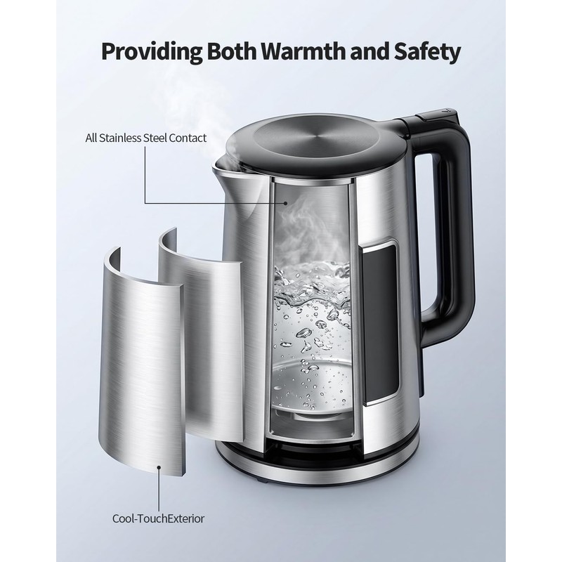 SHARDOR Electric Kettle 1.7L Stainless Steel, One Touch Start, Auto
