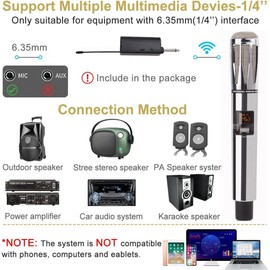 Handheld Wireless Microphone, Metal Version Rechargeable Wireless UHF Microphone, Handheld Dynamic Wireless Mic for Large Stage Singing Karaoke Wedding DJ Party Speech Church Class Use high-end Mic