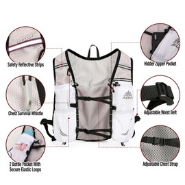 Sahunfri Running Vest Backpack, Lightweight Breathable Hydration Vest with Reflective Strips, Multi-Functional Adjustable Running Vests Womens Men for Outdoor Running Hiking Cycling (White, One Size)
