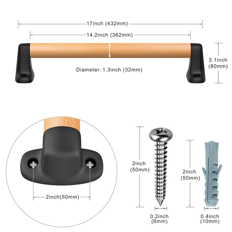 SELEWARE 17 inch Playground Safety Handle Wood Kids Playground Grab