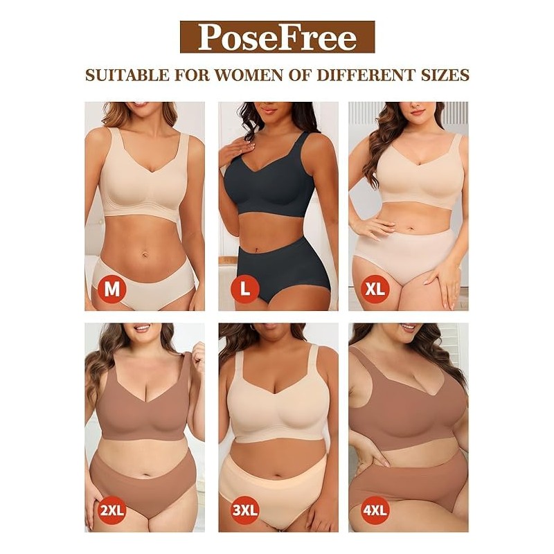 PoseFree Wireless Bras for Women Pack Full Coverage Comfortable &