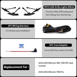 AUXLIGHT 4PCS LED Front Grille Raptor Lights Accessories with Fuse, Compatible with Toyotaa 4Runner 2014-2021 TRD Pro, 2014-2019 SR5, TRD Off-Road, Limited, White