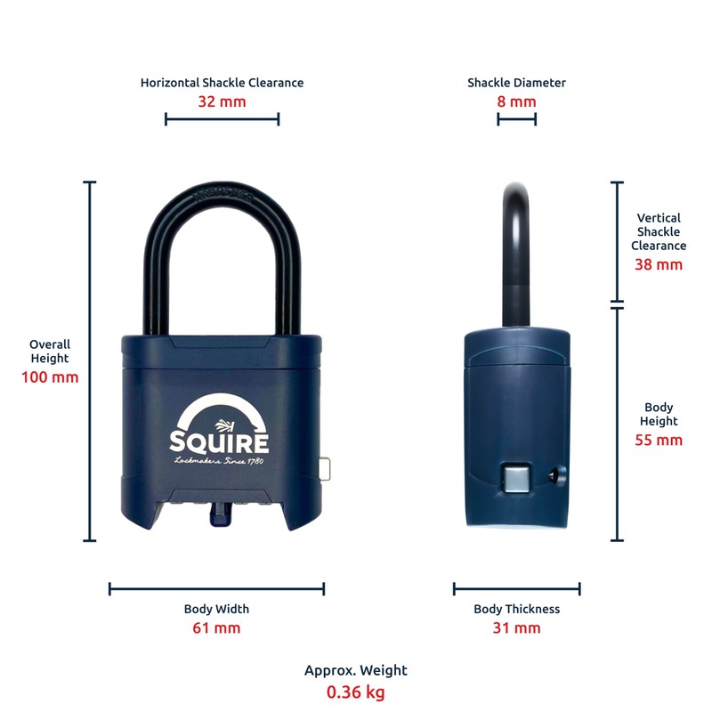 Squire Mystic Combi BF60/1.5 Long Shackle Heavy Duty Combination Padlock
