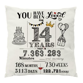 Yontree 14th Birthday Gift for Girls and Boys, 45x45 CM 14th Birthday Cushion Cover Double-Sided Throw Pillow Cover Cushion Case 14th Birthday Decorations 14 Year Old Birthday Present