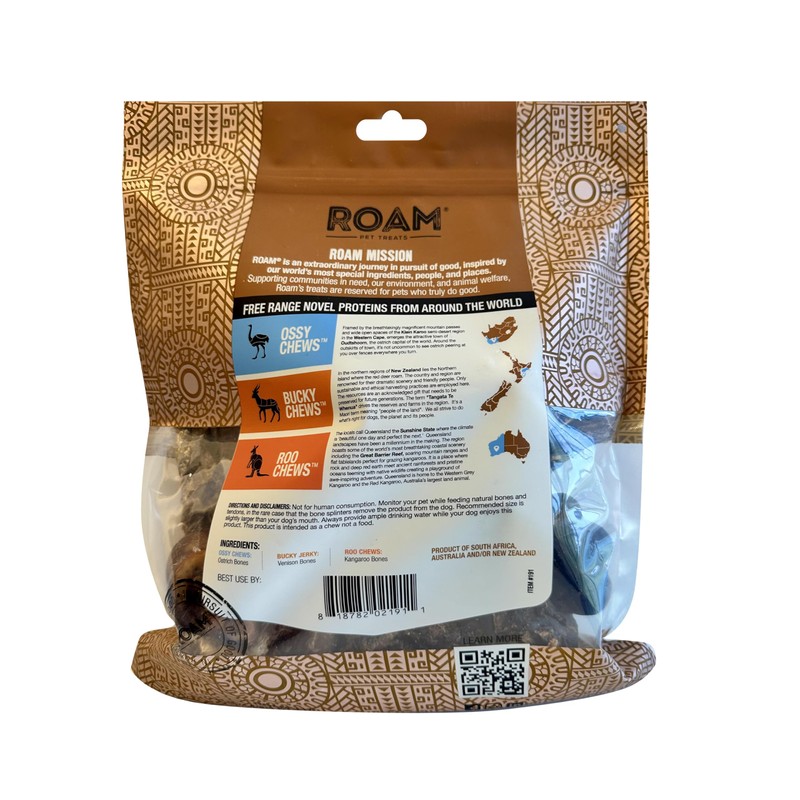 ROAM Pet Treats Ostrich, Venison & Kangaroo Chews for Dogs,