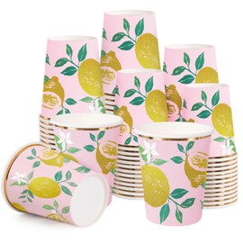 WRAPAHOLIC 50 Pcs Lemon Paper Cups - 9 oz Summer Disposable Cups, Coffee Cups, Hot/Cold Beverage Drinking Cups for Water Juice, Perfect for Home, Office and Party Supplies