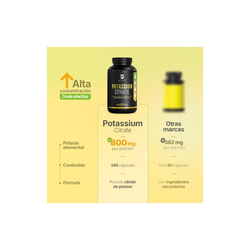B Life Citrato de Potasio 240 cápsulas con 800mg de