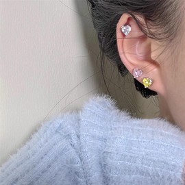 Silver Stud Earrings for Women Girls, Sterling Silver Pink Cubic Zirconia Small Stud Earrings Hypoallergenic Faux Heart Diamond Studs Sleeper Earrings for Her Birthday Christmas Gifts, 6mm