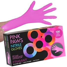 Framar Pink Paws Guantes de nitrilo, sin polvo, sin látex, sin goma, guantes desechables, no estériles, guantes grandes