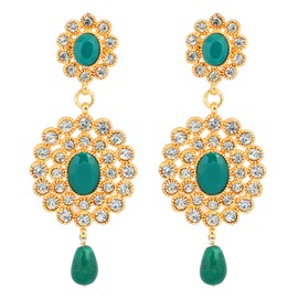 Touchstone "Hollywood Glamour Oscar Collection " Indian Faux Emerald Green And White Crystals Rhinestones Dazzling Bridal Jewelry Chandelier Earrings For Women In Gold Tone.
