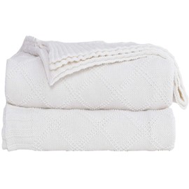 Cotton Cable Knit Throw Blanket for Sofa Chair Couch Picnic Camping Beach Home Decorative Indoor Outdoor Knitted Blanket 51"x70" White
