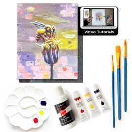 Painting4Real DIY Art Painting Kit for Adults with Video Tutorials – Learn to Paint Lavender Bee - 9 Pieces Acrylic Paint Set & Art Supplies for Adults, Mother Day Gift for Mom, Women, Art Lover