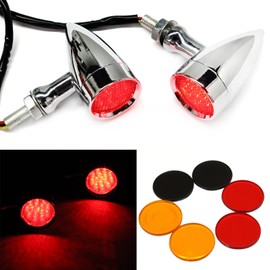 2pcs Chrome 15 LED Motorcycle Stop Brake Running Turn Signal Indicator Red Lights For Harley Honda Chopper (Chrome with net-Red Light)