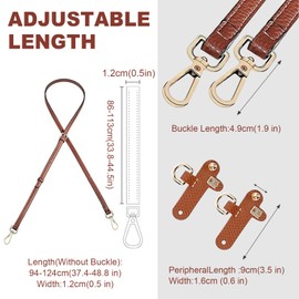 Travel Essentials，Adjustable Leather Bag Strap - 0.47in Wide, 37-49in Long, 3 Buckles, Brown Purse Strap Replacement for Women