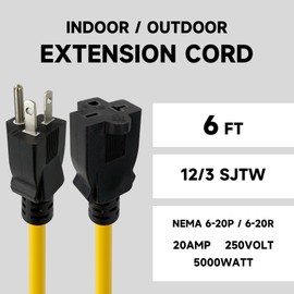 EP 6 Ft 12/3 SJTW Outdoor Extension Cord NEMA 6-20 P/R 20A 250V, Yellow