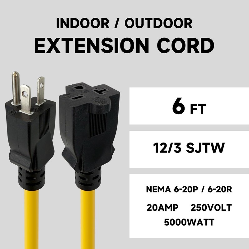 EP 6 Ft 12/3 SJTW Outdoor Extension Cord NEMA 6-20