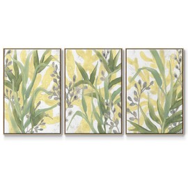 Renditions Gallery Canvas Nature 3 Piece Wall Art Modern Decorations Paintings Green Sea Grass Fresco Natural Floater Frame Artwork Wall Hanging for Bedroom Office Kitchen - 16"x24"x3panels LT548