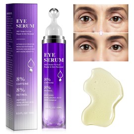 Eye Serum with 8% Caffeine, Hyaluronic Acid, Niacinamide & Peptides for Dark Circles, Puffy Eye Bags, Wrinkles Fine Lines, Anti Aging, Under Eye Treatment Cream with 360° Massage Roller-Ball