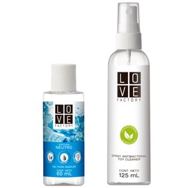 Kit Love Factory 1 Toy Cleaner Limpiador de Juguetes Intimos 125 mL y 1 Gel Neutro para Masajes ntimos Lubricante 60 mL                               