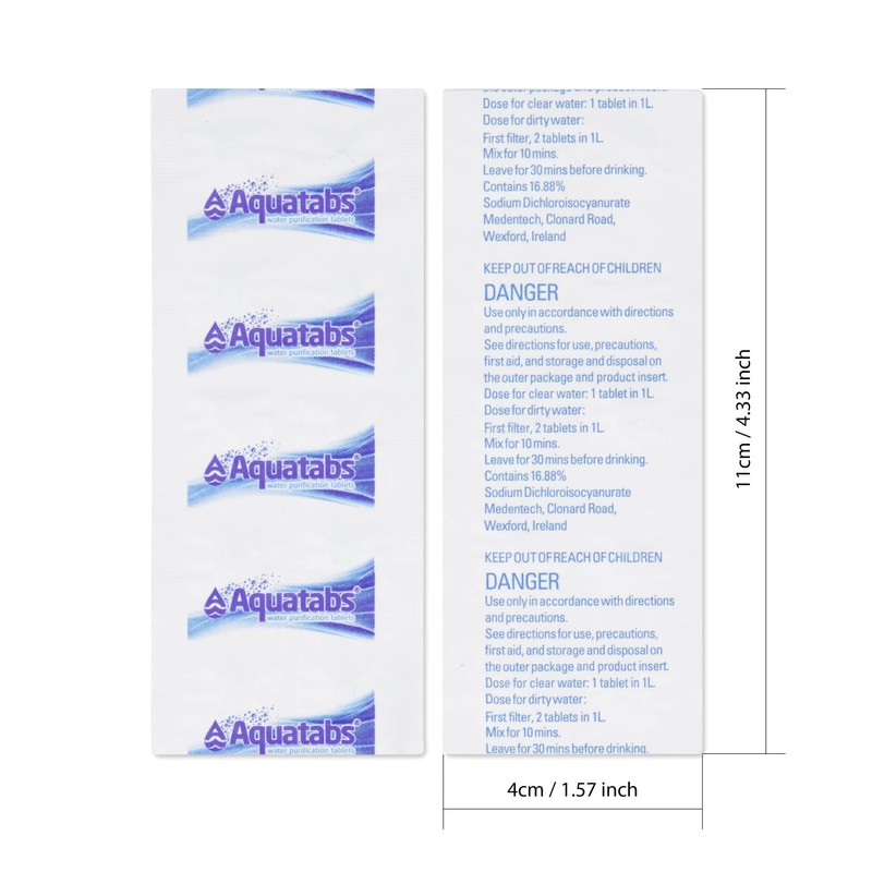 Aquatabs 49mg Water Purification Tablets, (50 Pack Canadian Retail Pouch),