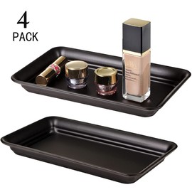 Vintage Farmhouse Decor Metal Vanity Tray(4 Pack),Countertop Guest Hand Towel Storage Organizer Tray Dispenser, Sturdy Holder for Perfume,Cosmetics, Jewelry, Makeup Bathroom Organizer (Bronze)
