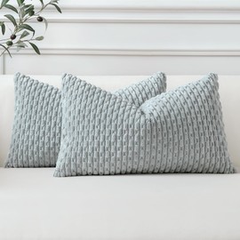 Sungeek Set of 2 Light Grey Soft Corduroy Decorative Cushion Covers Boho Striped Throw Pillow Covers for Sofa Couch Living Room Patio Farmhouse Home Decor Pillowcases 30x50cm