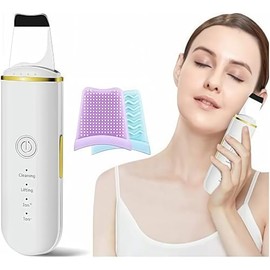 Limpiador Facial Ultrasónico, Peeling Ultrasónico Facial con 4 Modos-Blanco  Skin Scrubber con 2 Fundas de Silicona, Ultrasónico Exfoliación...       