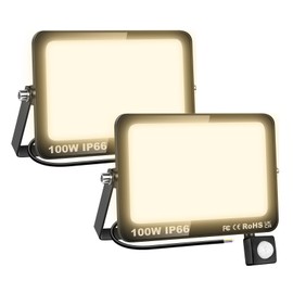Willpower 2 Pieces 100W LED Floodlight with Motion Sensor, 10000LM Outdoor Security Lights,4000K Warm White Outside Spot Light,IP66 Exterior Lighting for Yard Backyard House Court Stadium Parking