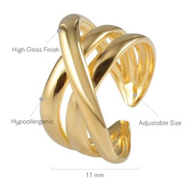 MUSTHAVE 18K Gold Plated Triple Criss-cross Ring for Women, bold open ring, Simple Ring, adjust ring, Lightweight, Yellow Color, Fashion Jewelry for lady