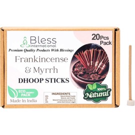 Bless-International Frankincense-and-Myrrh-100%-Natural-Incense-Bambooless-Dhoop-Sticks Handmade-Organic-Chemicals-Free for-Relaxation-Positivity-Yoga-Meditation The-Best-scents-4.5-Inches-20-Sticks