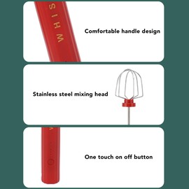 Handheld Usb Rechargeable Milk Foam Maker With 2 Stainless Whisks Electric Mini Mixer 3 Speeds For Coffee Matcha Latte Cappuccino Hot Chocolate(Red)