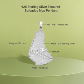 Auriga Fine Jewelry 925 Sterling Silver Textured Barbados Map Pendant (L-35.2mm)
