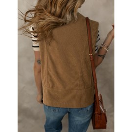 Dokotoo Womens Corduroy Vests Military Outerwear 2025 Summer Spring Button-Down Lightweight Waistcoat Sleeveless Jacket Casual Vest with Pockets,Brown Medium