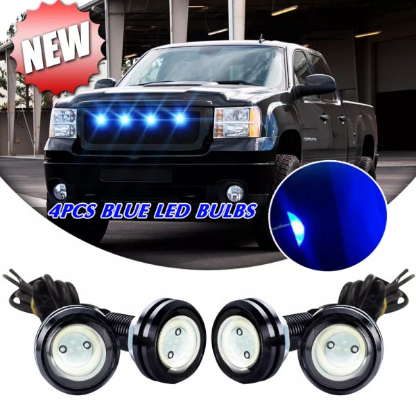 CHUSYYRAY 4pcs Blue LED Lights Grille Lighting Kit Universal For