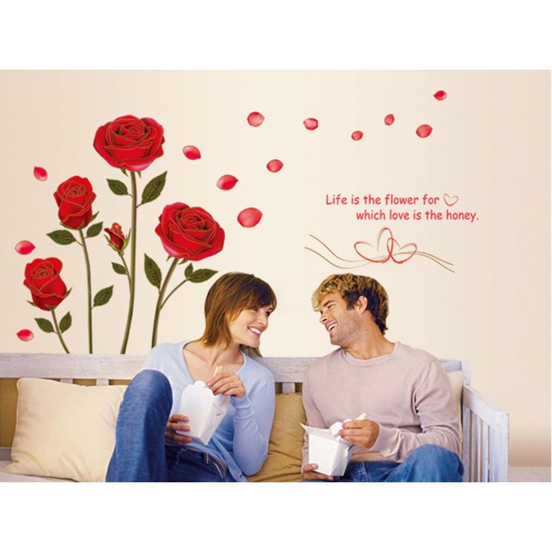 Decals Design 'Romantic Rose Flowers' Wall Sticker (PVC Vinyl, 50