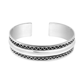 AeraVida Awesome Balinese Wave Trim .925 Sterling Silver Bracelet Cuff