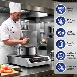 Zomagas Portable Commercial Induction Cooktop,1800W Induction Burner with Sensor Touch and LCD Screen,ETL-Certified Single Electric Burner,Ten level precise temperature control, Large 8” Heating Coil