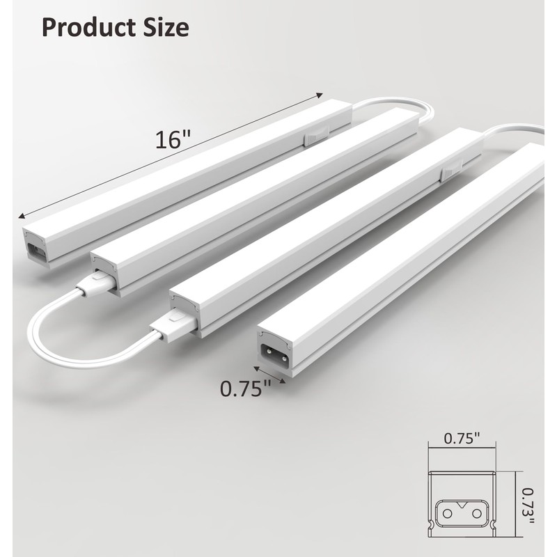 Leetdud Under Cabinet Lighting Plug in, 16 Inch 4 Pcs,