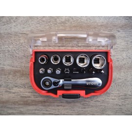 UTOKU 15 Piece mini ratchet tool set (General Household Hand Kit with Plastic Mini Box Storage Case Red)
