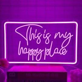 RuCvixkt This is My Happy Place Neon Sign My Happy Place Led Neon Light Signs for Teen Bedroom Decor, Dimmable Switch Led Signs for Bedroom Bar Office Classroom Wedding Party Best Birthday Gifts