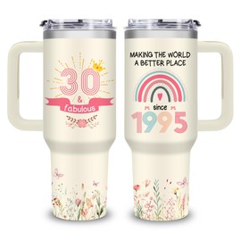 Vprontse 30th Birthday Gifts for Her - 30 Birthday Gifts for Women - 30th Birthday Tumbler Cups - 30 Year Old Gift for Women, 1995 Tumbler (Cream, 40 oz)