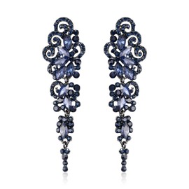 EleQueen Women's Bridal Art Deco Butterfly Marquise-cut Rhinestone Crystal Vintage Style Statement Dangle Earrings for Party Prom Dark Blue Black-Tone