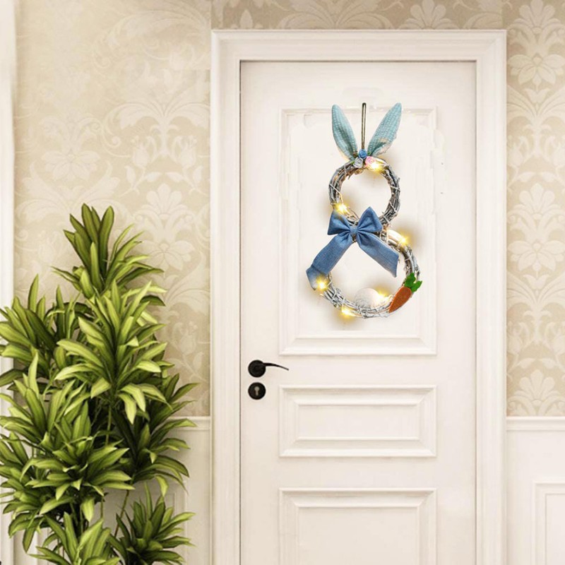 Easter Decoration Wreath with Light Handmade Rattan Easter Rabbit Wreath