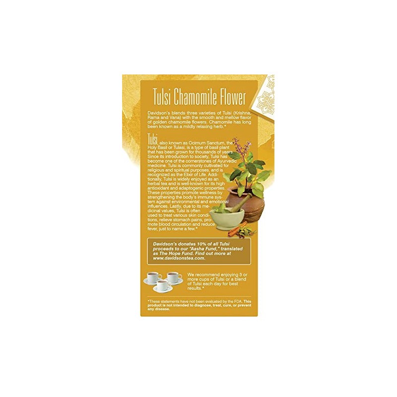 Davidson's Organics, Tulsi Chamomile Flower, 25-count Tea Bags, Pack of