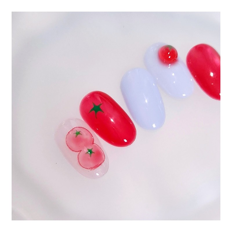 Cherry Tomato Red Syrup Handmade Nail Tips - Almond Short