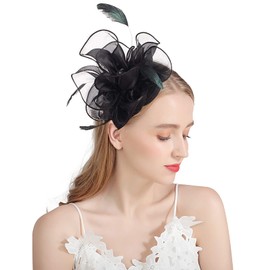 ELLYDOOR Fascinator Hats for Women Satin Flower Sinamay Pillbox Hat Wedding Tea Party Headband Clip Derby Hat 10-Black