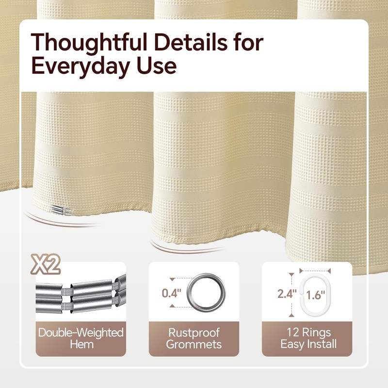 TURKIO Cream Shower Curtain Waffle Weave Shower Curtain Neutral Striped
