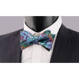 Alizeal Men's Retro Paisley Self-Tie Bow Tie and Handkerchief Set (Peacock Blue)