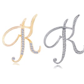 HAFILO 2 pack initial letter brooch pin for women girl 26 letters A-Z fashion brooches collar pins Gold silver (2PCS-K)