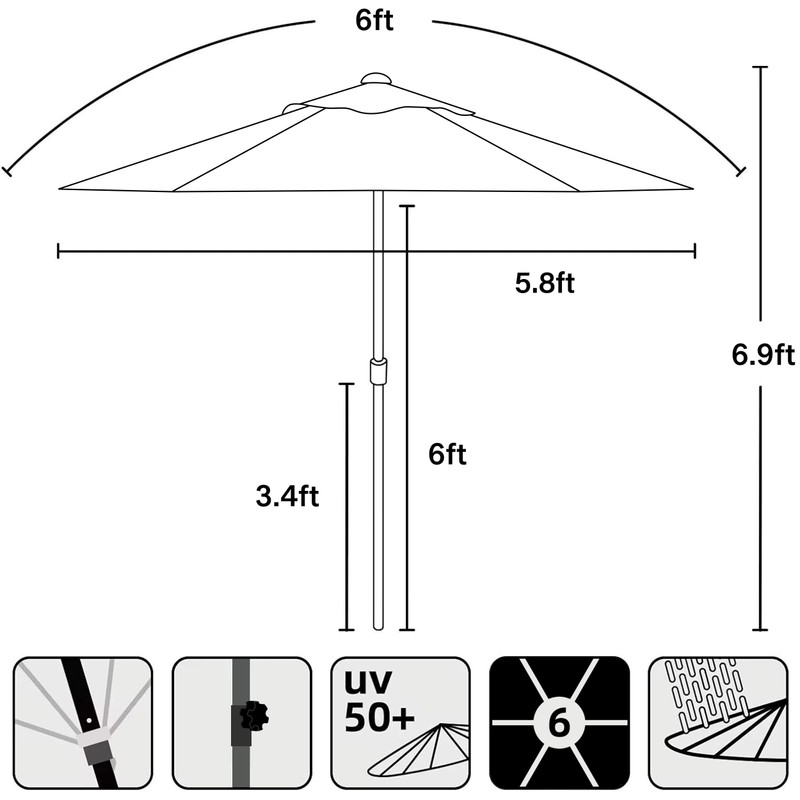 AMMSUN 5.8ft Patio Umbrella Outdoor Table Umbrellas with Push Button